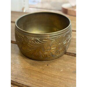 Vintage Brass Floral Etched Bangle Bracelet